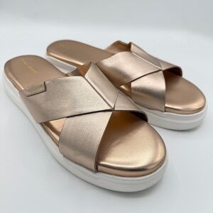 COLE HAAN Grandpro Criss Cross Slide Platform Sandals Rose Gold Leather Size 10